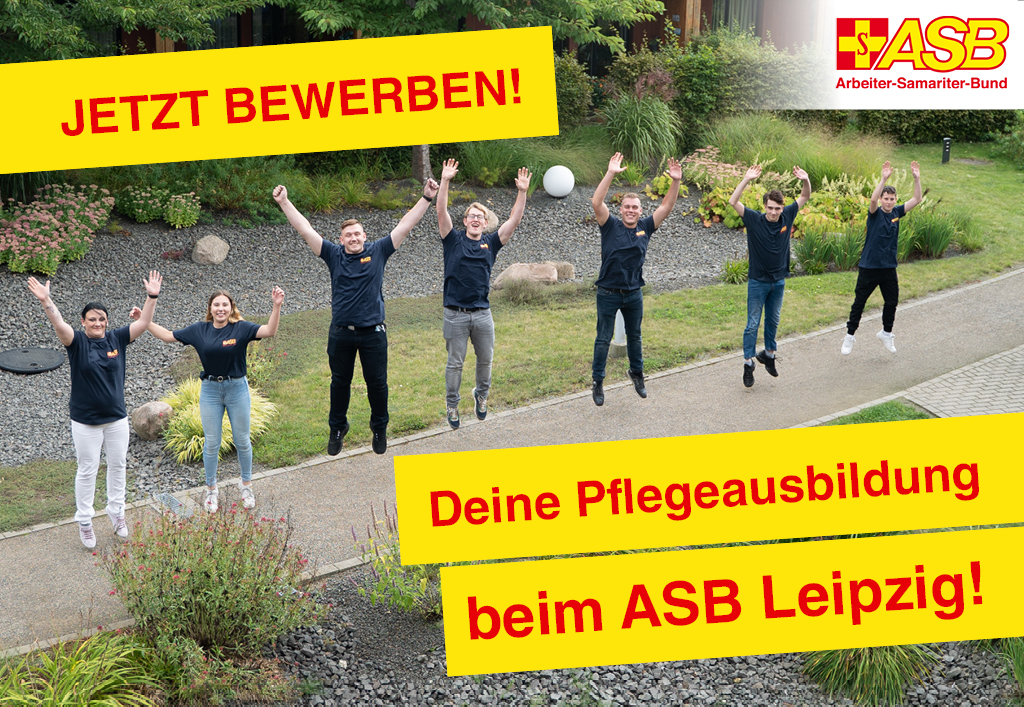 Die Auszubildenden des ASB Leipzig springen im Außengeländes des Objektes "Am Sonnenpark" in die Luft