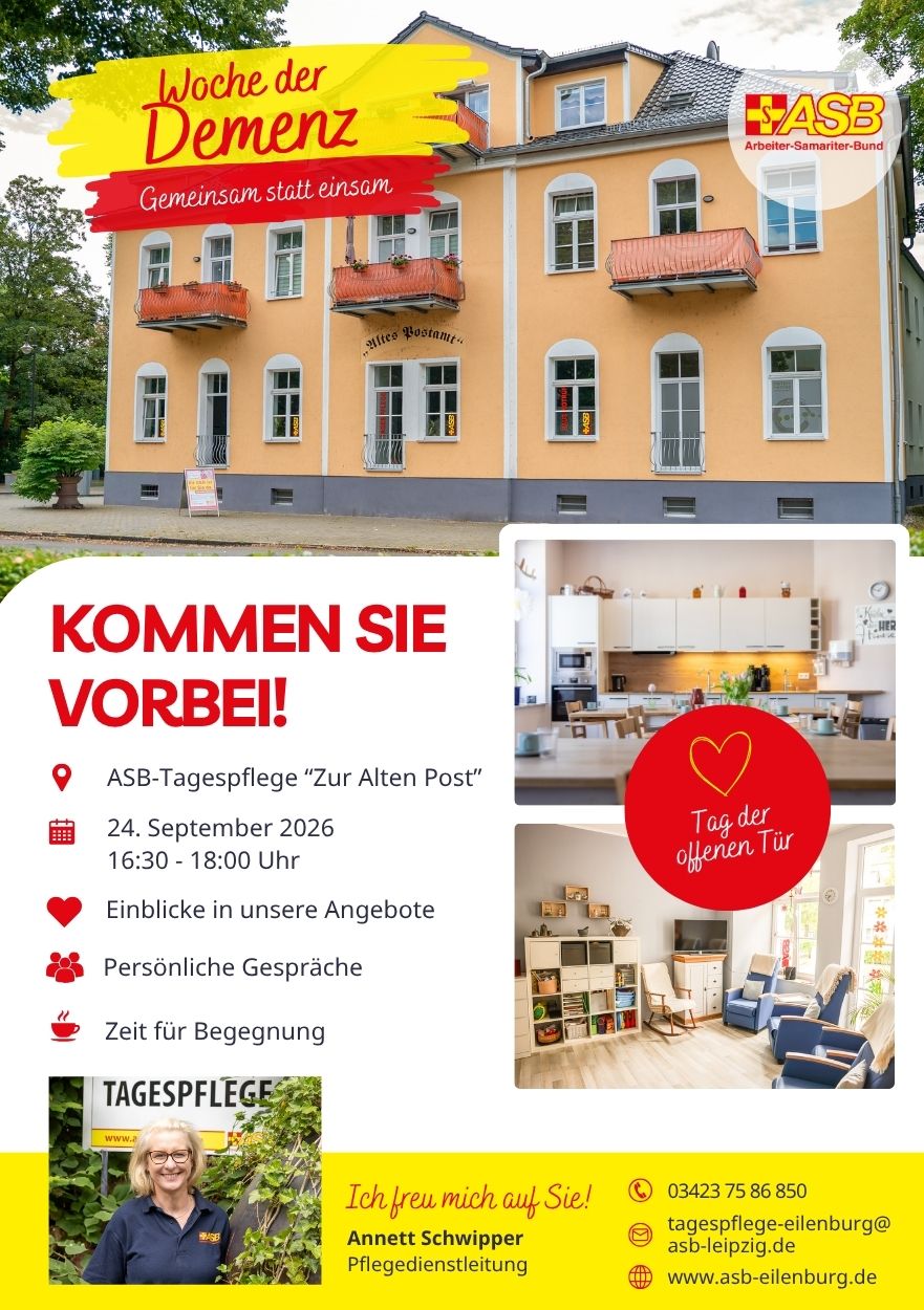 2026_TP-Eilenburg_Pflegekurs.jpg Das Bild zeigt eine Ankündigung eines Kurses für pflegende Angehörige vom 1. bis 29. September 2026ab 16:30 Uhr. Interessierte müssen sich vorab telefonisch anmelden unter 03423-7586850.