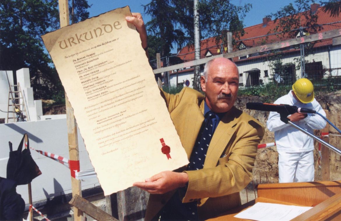 Urkunde zur Grundsteinlegung in Kitzscher